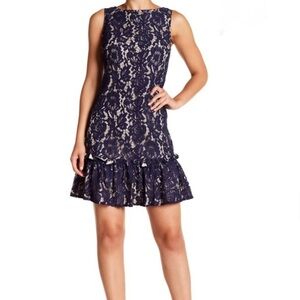 NWT Eliza J. Lace Overlay Shift Dress Sz 4 Navy